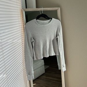 Abercrombie Grey Cropped Thermal Long-sleeve Top